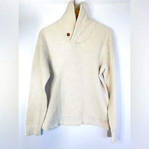 Men’s Cozy Cream Knit Sweater with Shawl Collar, Medium